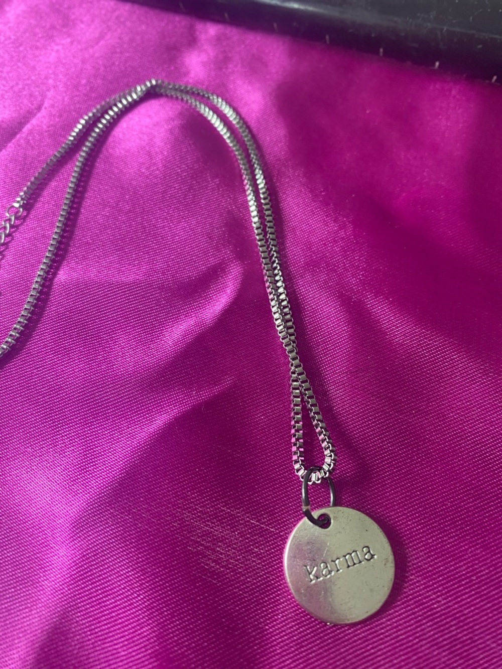 Karma Disc Pendant Necklace - Silver